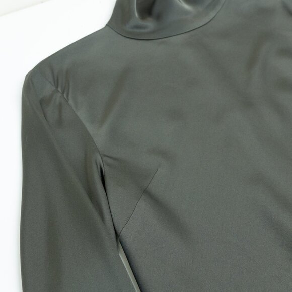 Aritzia Babaton Calisto Satin Blouse Turtleneck Long Sleeve Gray Green - Picture 5 of 10